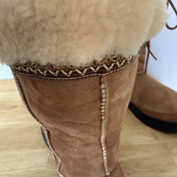 UGG women's 9 Ultimate Cuff BOOTS Chestnut Brown Tall Shearling Lined  5273 - Picture 7 of 16